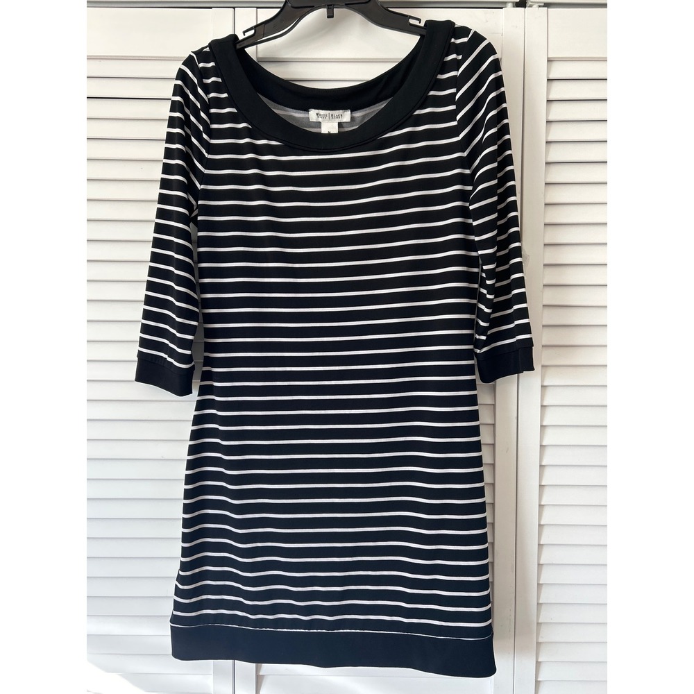 White House Black Market‎ Striped 3/4 Sleeve Boat Neck Dress Size Medium